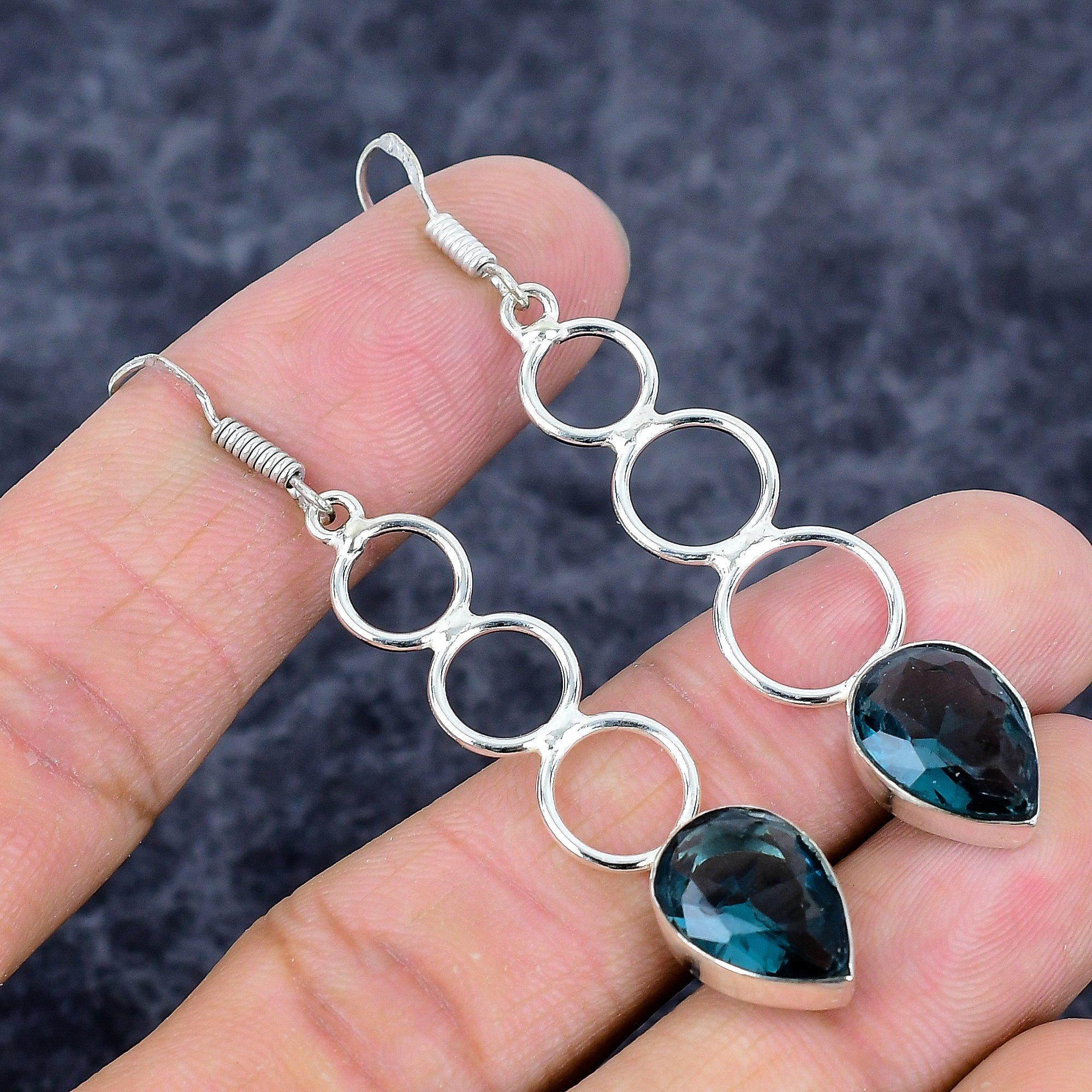 

Іолітовий Кварц Дорогоцінний Камінь Ручна Робота Срібло 925 Проби Ювелірні Вироби Сережка 2.64 M-3308