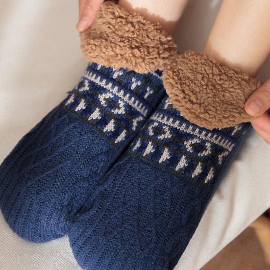 1 Pair Winter Floor Socks Thickened Fuzzy Plush Jacquard Warmth Retention Anti-slip Sole Leg Warmer Fall Winter Floor Socks Holiday Gift