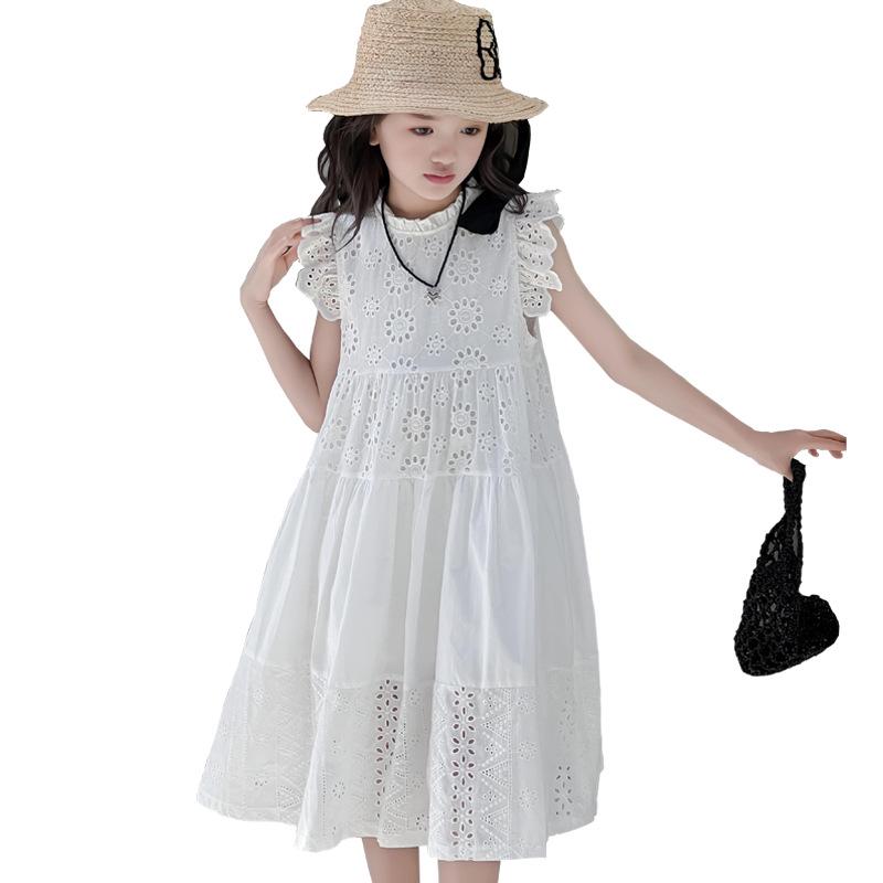 Summer 2025 Girls' Lace Princess Dress - Trendy Long Style for Big Children
