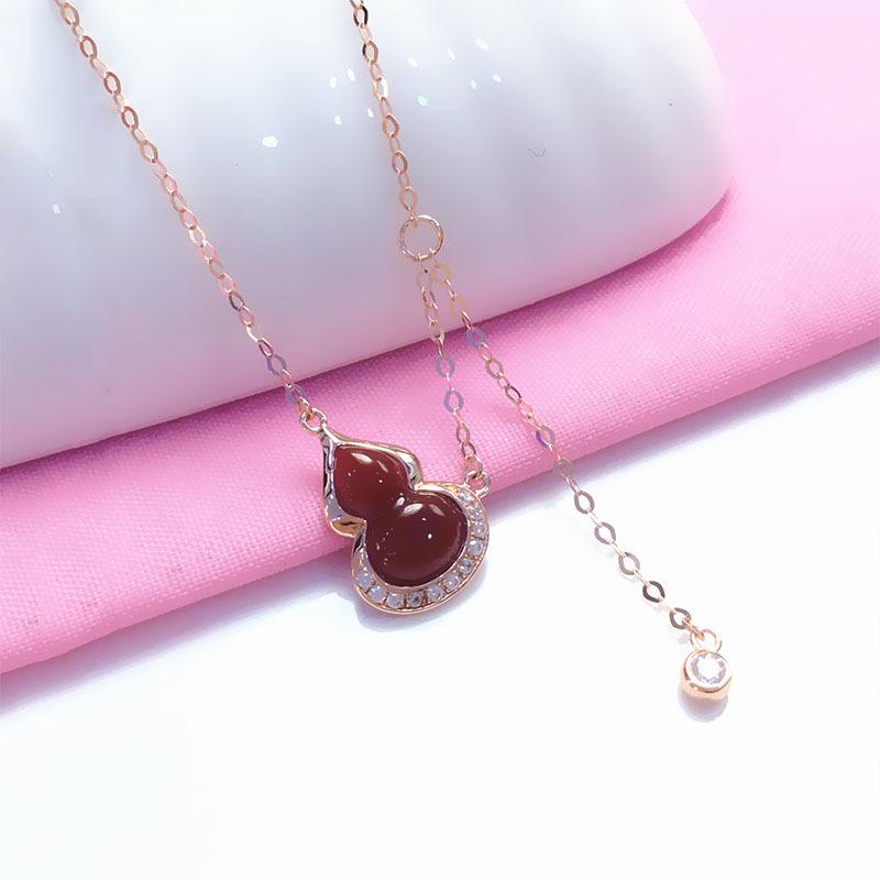 Exquisite Russian Purple Gold Gourd Pendant, Colored Gold Necklace, Rose Gold Plated, Simple Personality, Lucky Fulu Set Chain 45+3cm