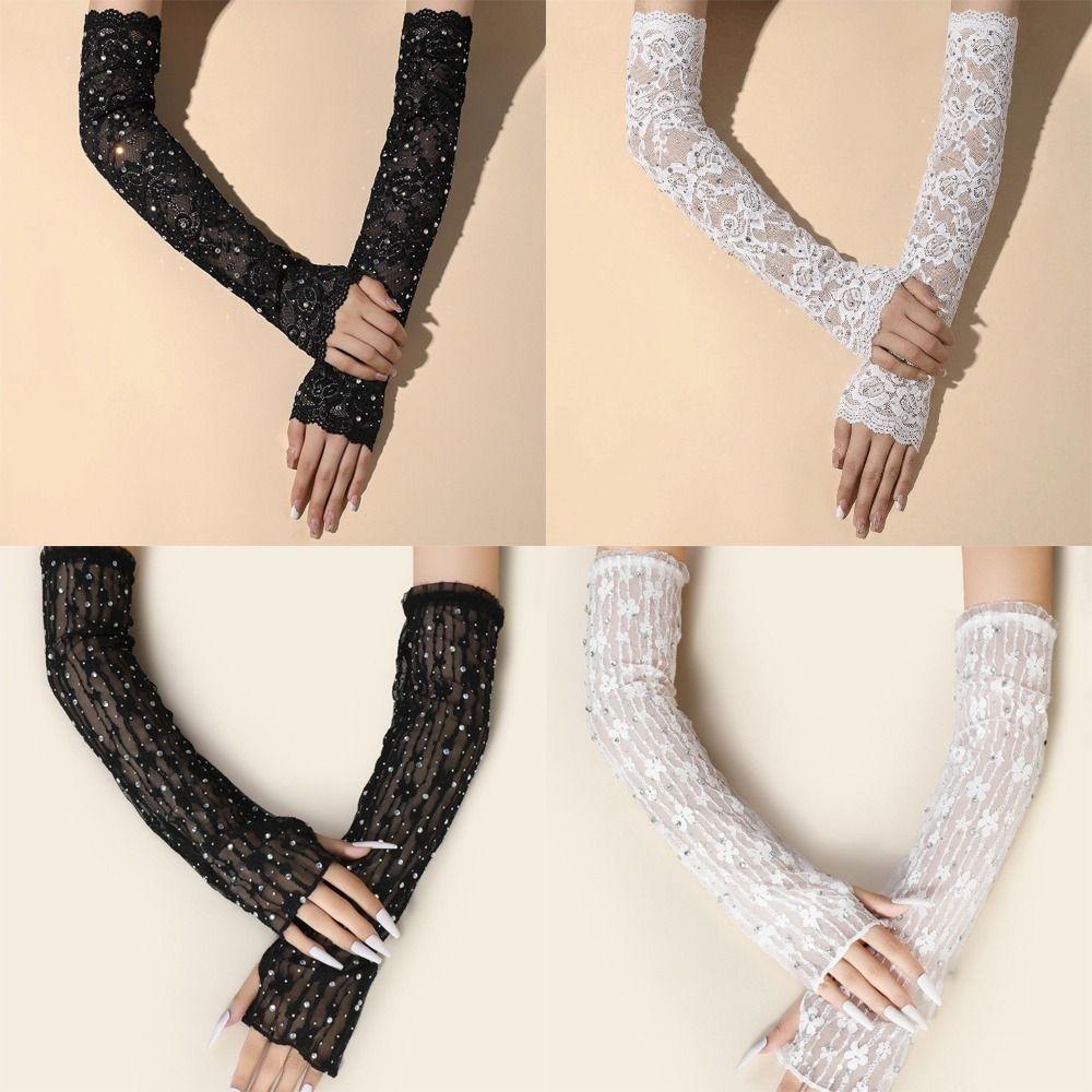 1 Pair Elasticity Mesh Gloves Glitter Rhinestone Gloves Retro Lace Gloves for Women