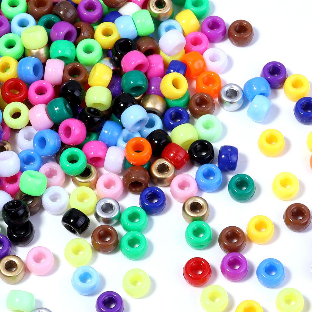 200pcs/lot 9mm Mix Color Acrylic Beads 4mm Big Hole Round Loose Beads For Jewelry Making DIY Necklace Bracelet Craft Accessories