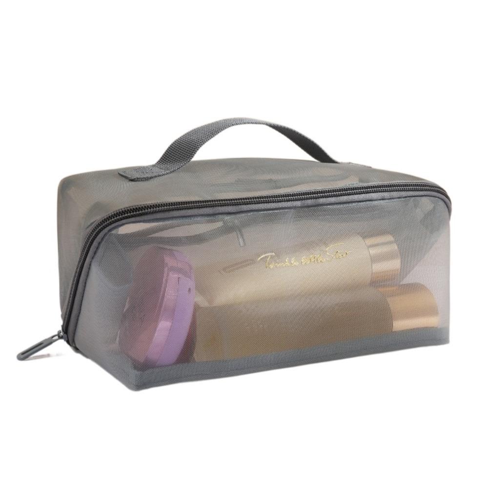 Solid Color Mesh Cosmetic Bag Lightweight Toiletry Storage Bag Portable Cosmetic Organizer  Travel серый