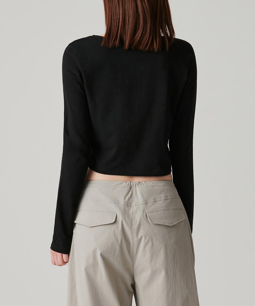 MUSINSA STANDARD WOMAN Women'S Slim Crop Square Neck Long Sleeve T-Shirt [Black]