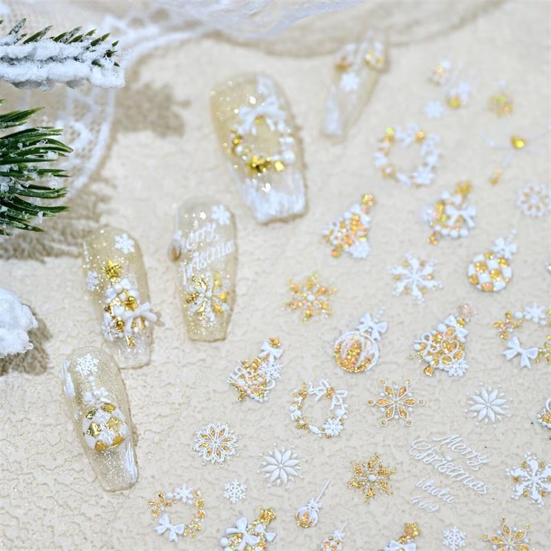 Cute Christmas Style Bow Colorful Snowflake Christmas Tree Nail Art Stickers Girly Nail Art Print Stickers Women Nail Decor Gift
