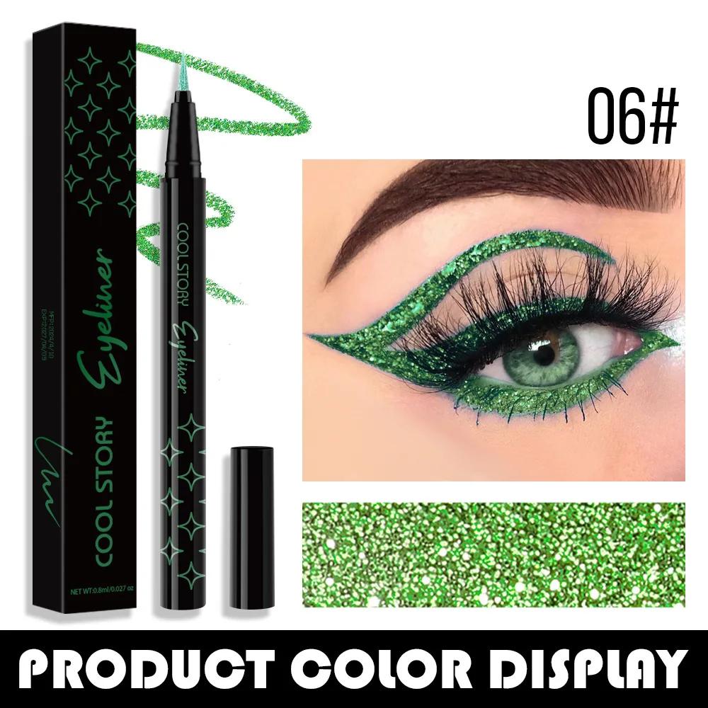6-Color Waterproof Glitter Eyeliner Pen Long-Lasting Quick-Dry Diamond Shining Eye Shadow Stick for Big Eye Makeup