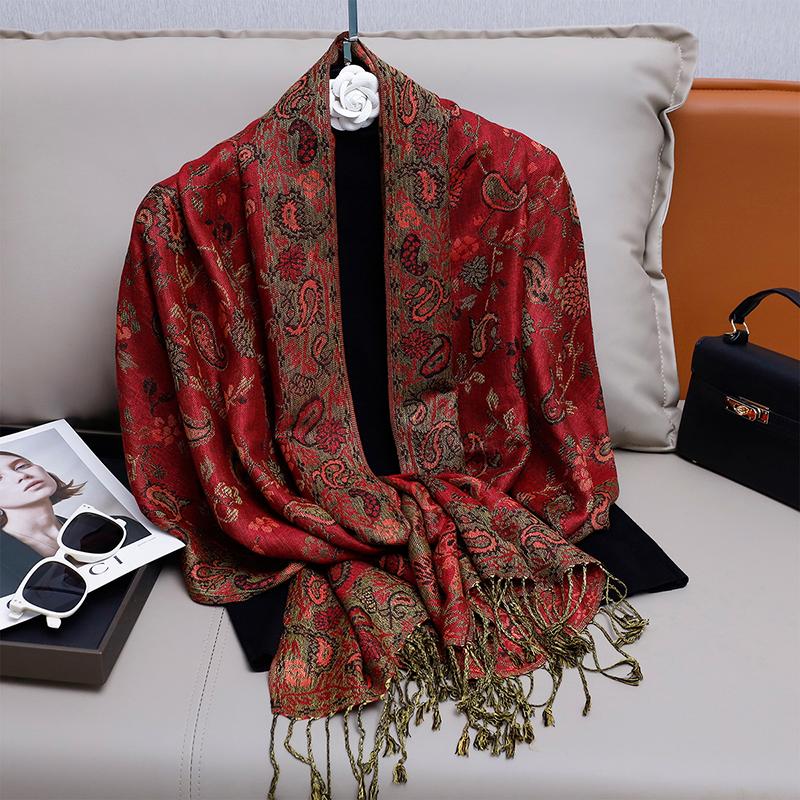 Modischer Herbst Bunter Kaschmir Schal Tuch für Damen Pashmina Blumen Muster Wickeltuch Damen Dicke Decke Weich Bufanda Halstuch