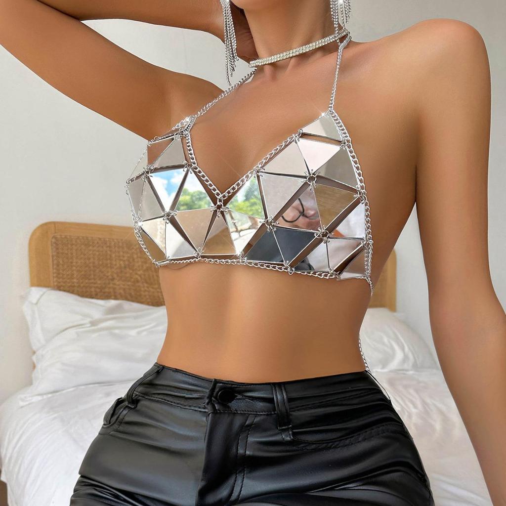 2023 Summer Disco Chic: Women's Sequin Acrylic Patchwork Top
