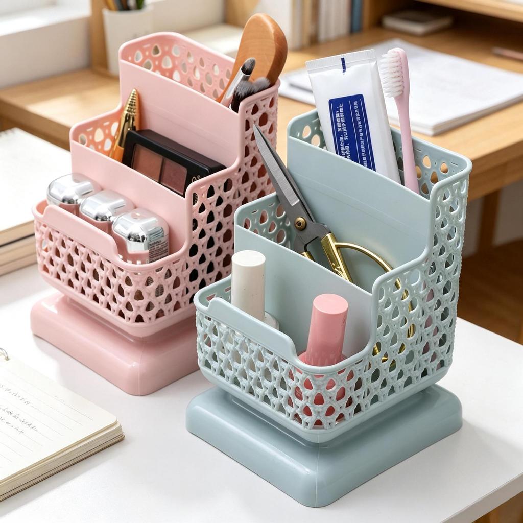 Three-Layer Desktop Pen & Cosmetic Storage Box with Phone Holder