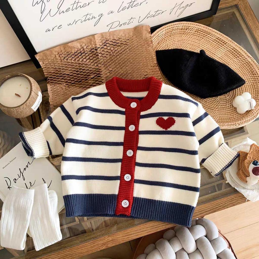 2025 Autumn/Winter Parent-Child Striped Knit Cardigan Sweater: Family of Three/Four Short Sleeve Outfit