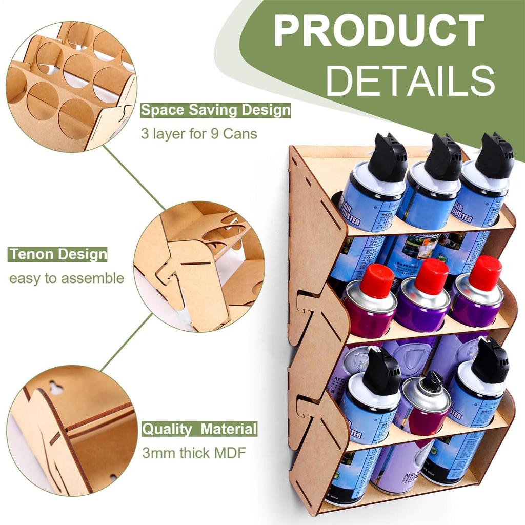 3-Layer Spray Can Holder Large Capacity Paint Bottle Organizer Spray Paint Storage 9-Can Paint Can Holder Spray Wall Shelf