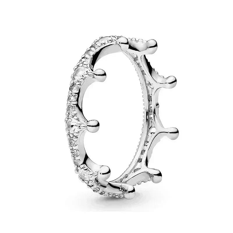 925 Sterling Silver Shiny Classic Square Crown Heart-shaped Ring Exquisite Luxury Charm Jewelry Holiday Surprise Gifts