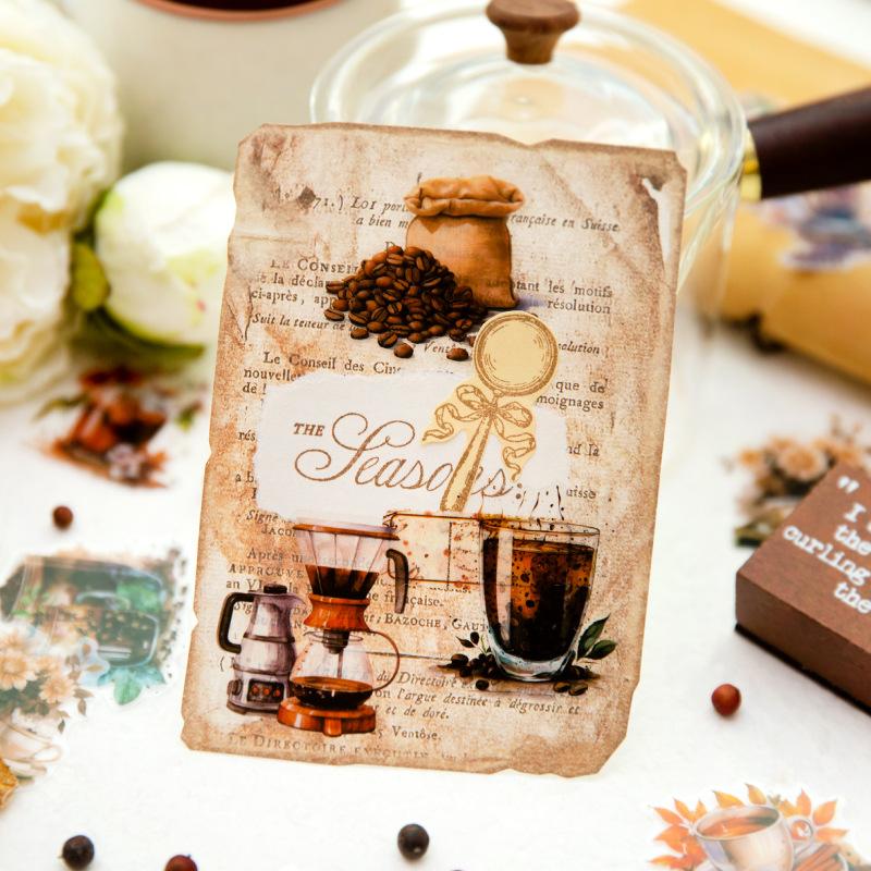 30 uds Paquete de pegatinas temáticas de café gourmet vintage para tienda de campaña a mano pegatinas decorativas DIY Material para Scrapbooking DIY