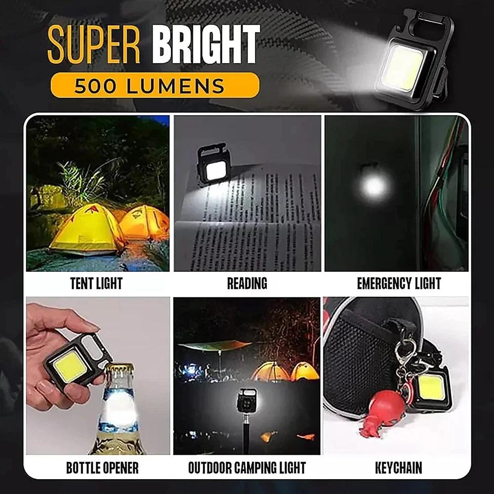 Portable Multifunctional Mini LED Flashlight Keychain 4 Lighting Modes USB Charging Work Lights Outdoor Fishing Hiking Light