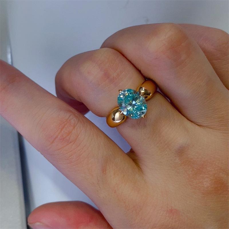 2-Carat Green Moissanite Rose Gold Ring for Women - Retro Hong Kong Style Diamond Jewelry Size 16
