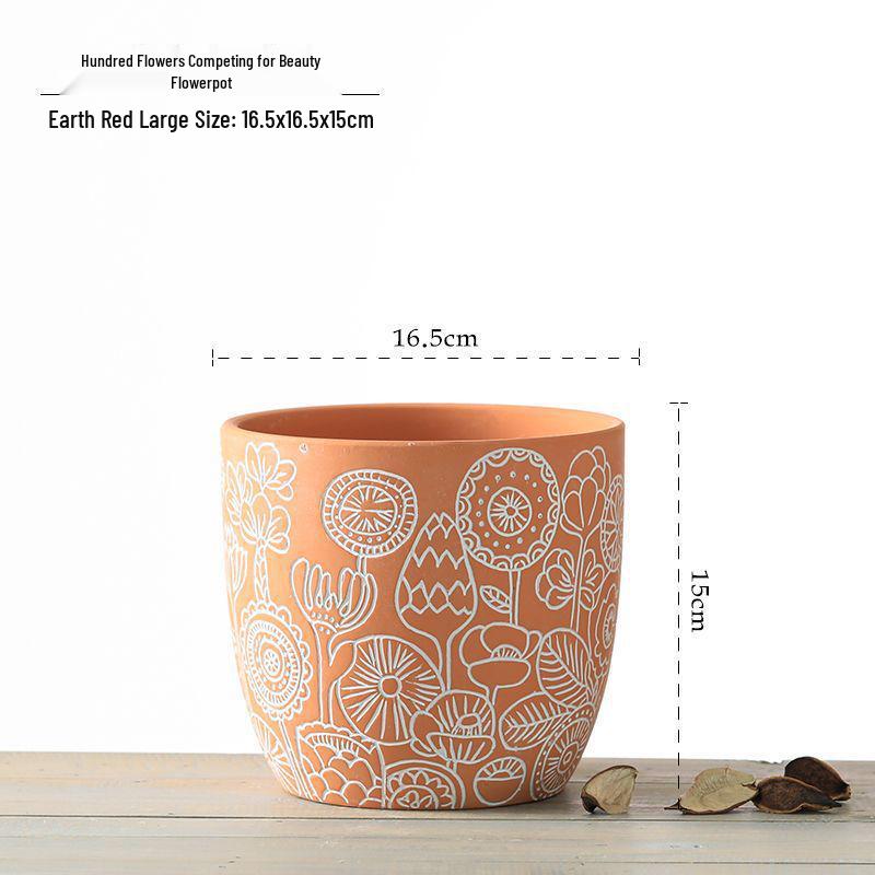 Red Clay Breathable Minimalist Terracotta Flower Pot with Feet for Succulents and Pothos - Round Design, Free Shipping