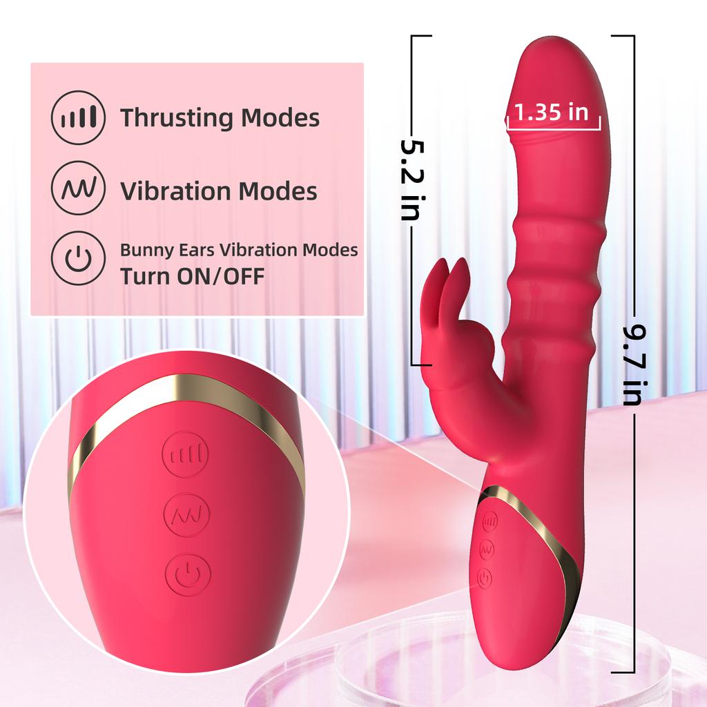 Rabbit Thrusting Vibrator for Women Vagina G-Spot Nipple Clit Clitoris Stimulator Telescopic Dildo USB Sex Toys for Woman
