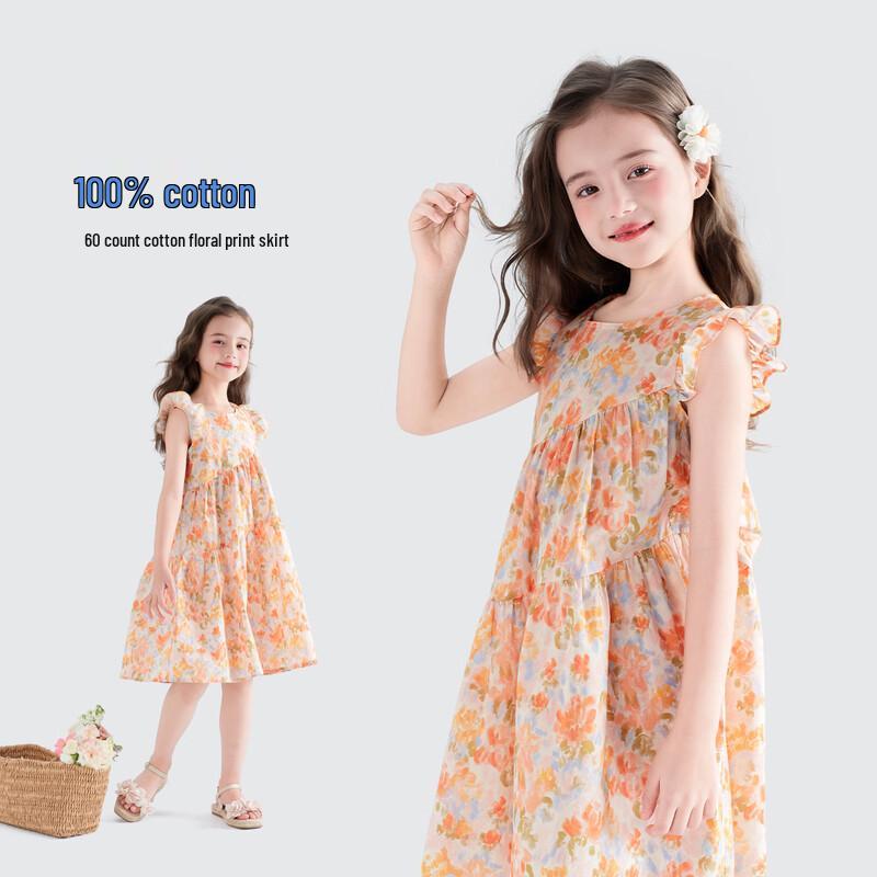 Girls Floral Flutter Sleeve Cotton Princess Dress 140