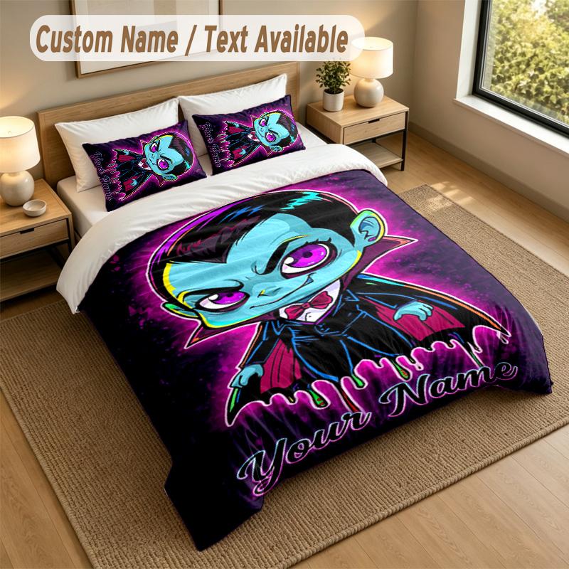 3Pcs Bedding Set Custom Name Text, 1 Sheet 2 Pillowcases Home Bed DecorDracula