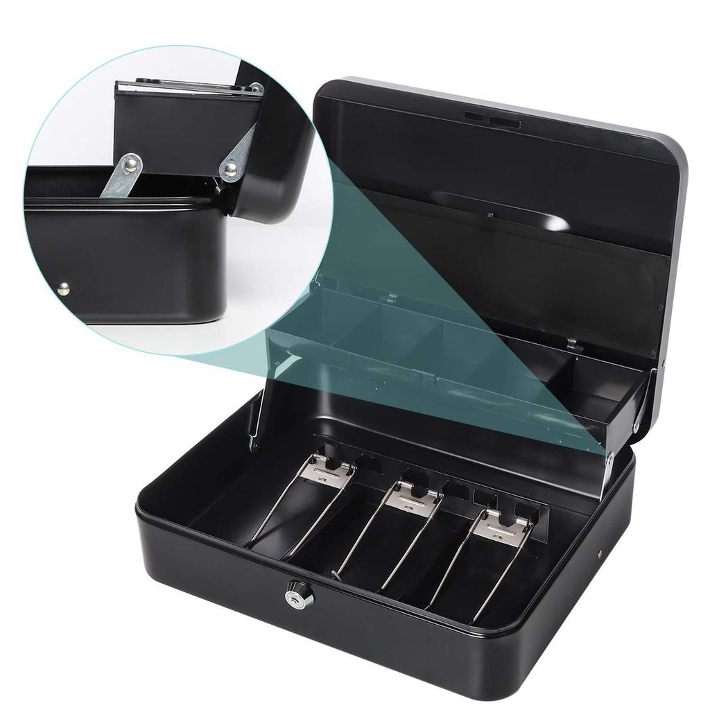 Lysmics Metal Portable Safe with Key Lock, Coin Case, and Banknote Organizer (Black, Large)