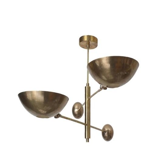 2 Light Pendant Mid Century Modern Raw Brass Sputnik Chandelier Light Fixture