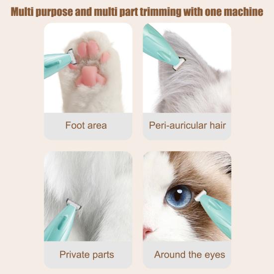 Dog Paw Trimmer with LED Light Low Noise USB/Battery Powered Pet Hair Trimmer Waterproof Pet Hair Shaver for Dogs Cats