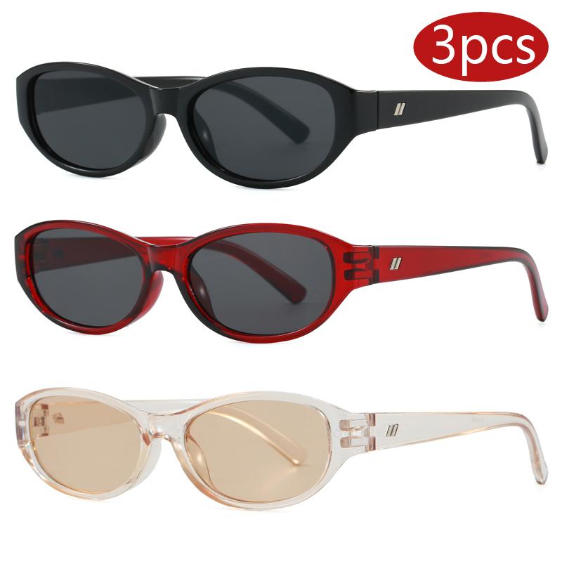 

3pcs Trend Punk Small Oval Sunglasses Women New Fashion Gradient Lens Shades Eyewear Retro Rivets Sun Glasses Female UV400