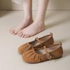 Temperament runde Zehenpartie plissierte Mary Jane Schuhe Herbst und Winter neue Schnalle flache Schuhe Damenrock Doudou Schuhe