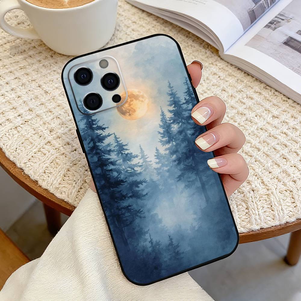 Mountain-n Forest-t Phone Case For iPhone 17,16,15,14,13,12,11 Plus,Pro Max,XS,Soft Silicone Black Cover iPhone16Plus