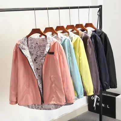 İlkbahar Slim Fit Şeker Renkli Kapüşonlu Çift Taraflı Ceket İnce Kaban Kadın Büyük Beden