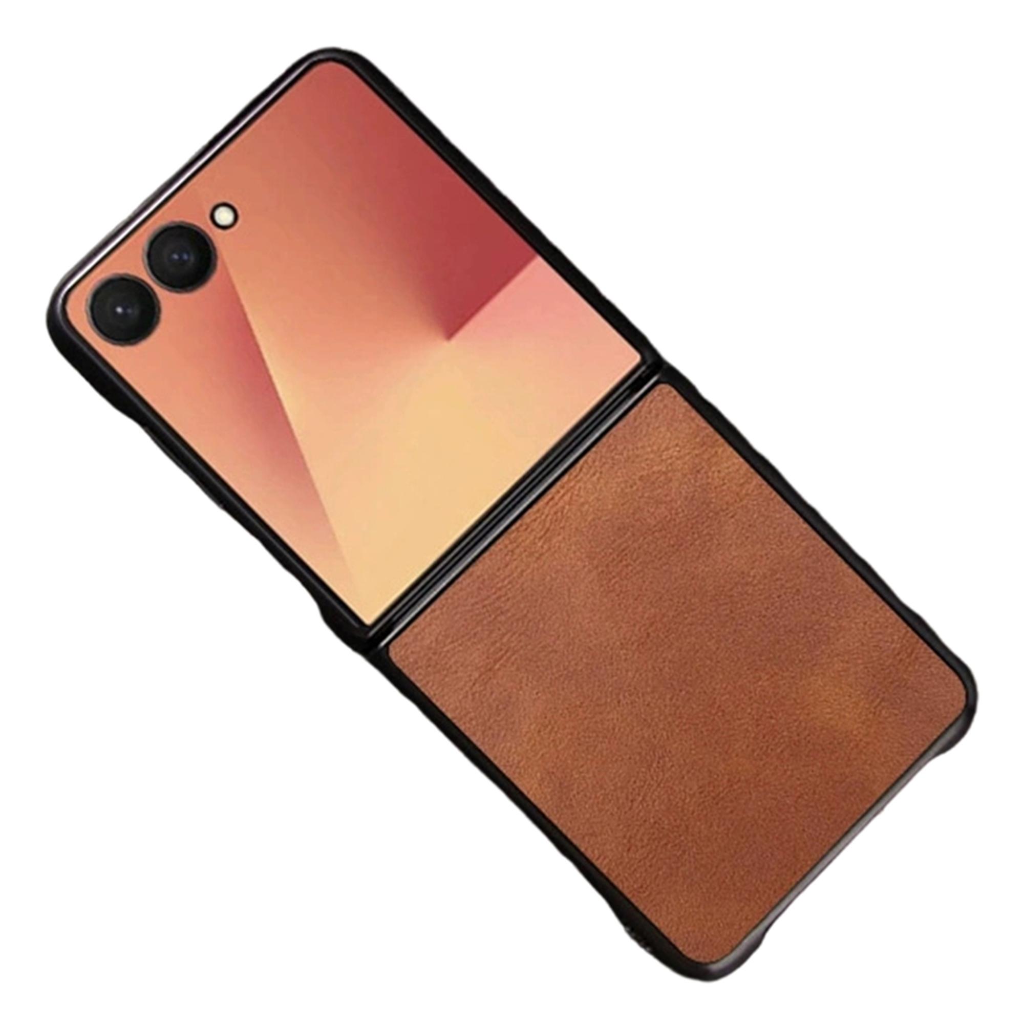 

For Samsung Galaxy Z Flip7 5G Case Retro Leather Coated PC + TPU Phone Cover