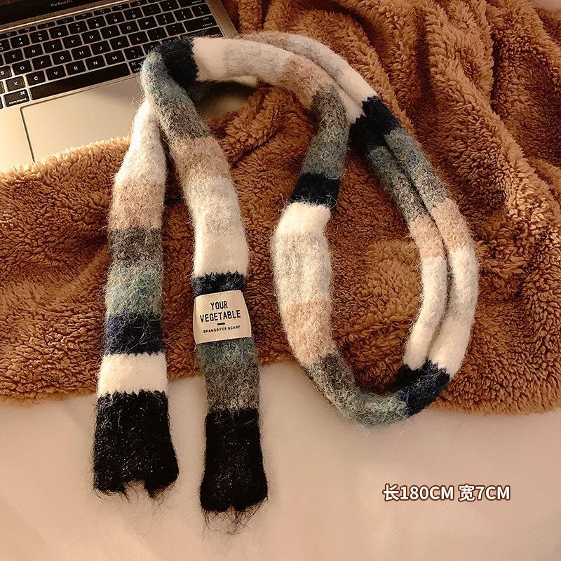 7*180cm Y2K Styles Rainbow Color Winter Warm Knitted Small Scarf Women Scarves Shawls Lady Soft Wraps Neckerchief Hair Band