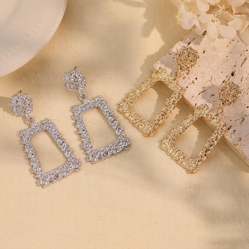 Minimalist Water Drop & Trapezoid Square Earrings - Retro Studs for Women