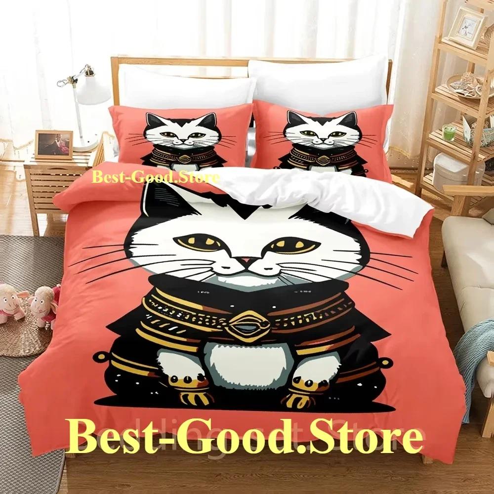 COOL Samurai Cat Bedding Set Duvet Cover Full Queen King Size Pillowcase Bed Printed Bed Set Aldult Kid Bedroom Single Twin