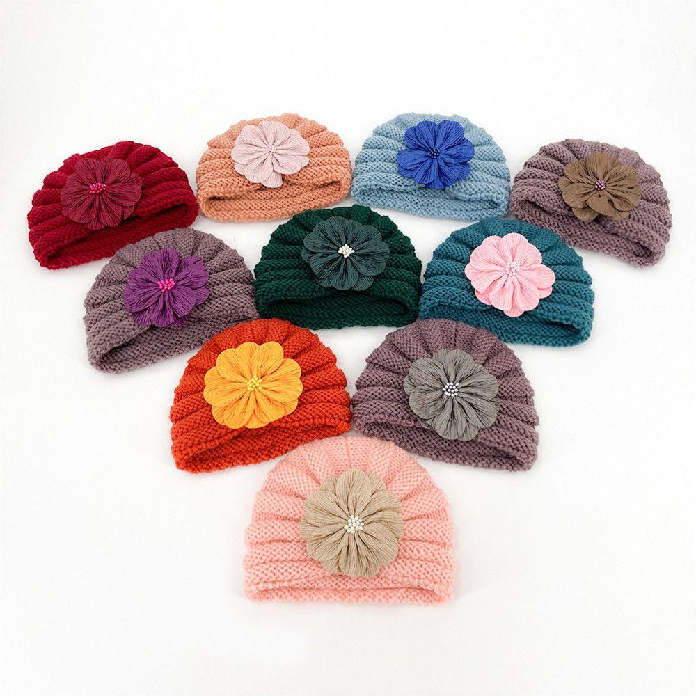 

Детский осенне-зимний тюрбан с цветком и жемчугом, эластичные ленты для волос, вязаные шапки для младенцев и детей