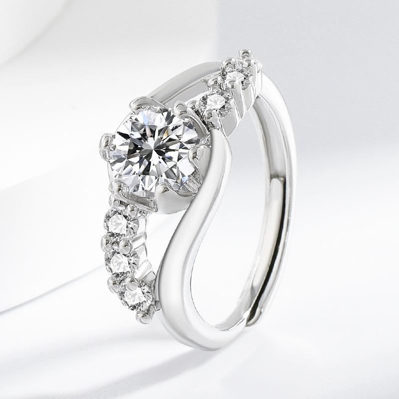 Double C Design Advanced Sense Inlaid Diamond  Couple Wedding Ring for Men Women Proposal Engagement Jewelry Size:Adjustable платиновый