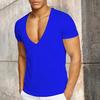 Herren T-Shirt Tiefer V-Ausschnitt Einfarbige Slim Fit Pullover Dünn Trainings Schweißabsorption Mittellang Sport Oberteil Herren Kleidung