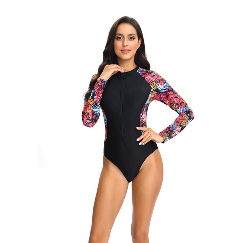 

Женский слитный купальник с длинными рукавами и треугольным вырезом, застежка-молния спереди L