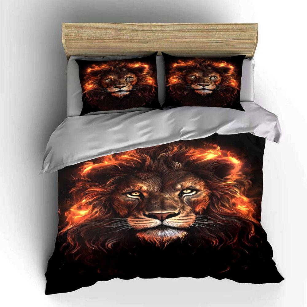 Fiery Lion Face Pattern. Bedding Sets Duvet Cover Sets Duvet Covers Pillowcases(1*Duvet Cover 2*Pillowcases Without Duvet Insert)