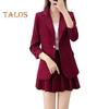 2Pcs/Set Coat Skirt Set Women Spring Autumn Lapel Long Sleeve Single Button Suit Coat Pleated Mini Skirt Set Solid Color Set