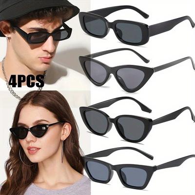 4 peças óculos de sol da moda olho de gato para mulheres homens retro punk moda antirreflexo óculos de sol moda pequeno retângulo casal óculos