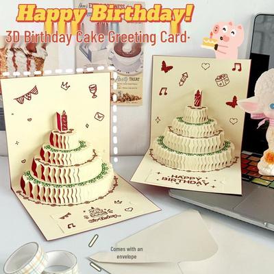 Carte de vœux d'anniversaire 3D Pop-up Papillon Cartoon avec Design Gâteau