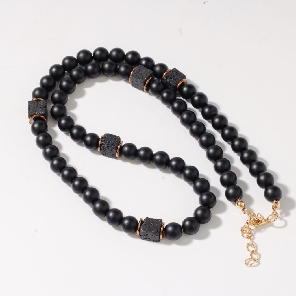 Festive Gifts Matte Onyx Lava Rock Beaded Bracelet With Copper Spacers Minimalist Fashion Jewelry For Men Women Daily Wear Simple Versatile Accessory