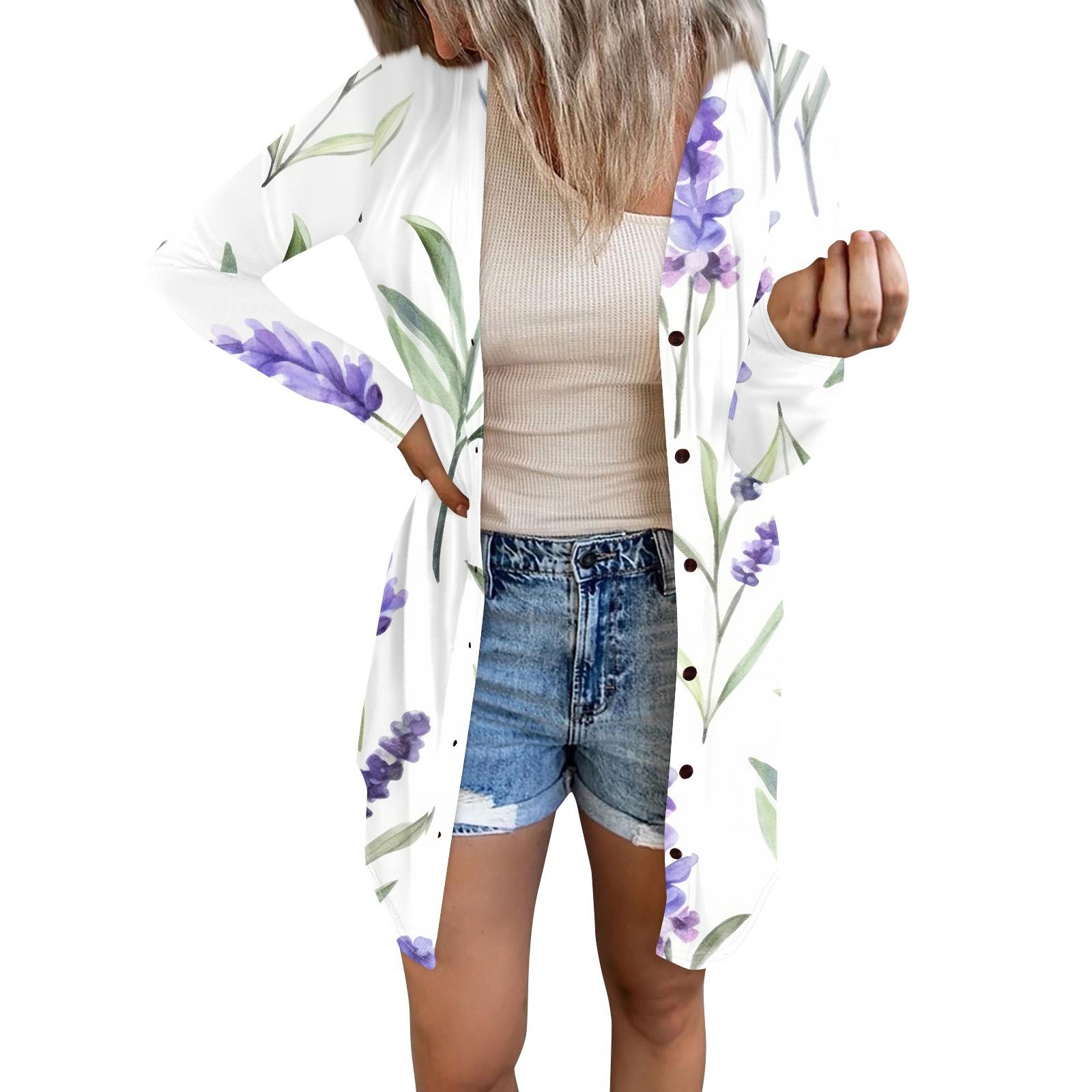 

Женская повседневная мода, удобная свободная куртка-кардиган с длинным рукавом и цветочным принтом L фиолетовый