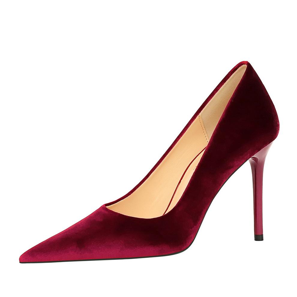 Women's Fashion Thickened Suede Banquet High Heels Shallow Mouth Pointed Single Shoes