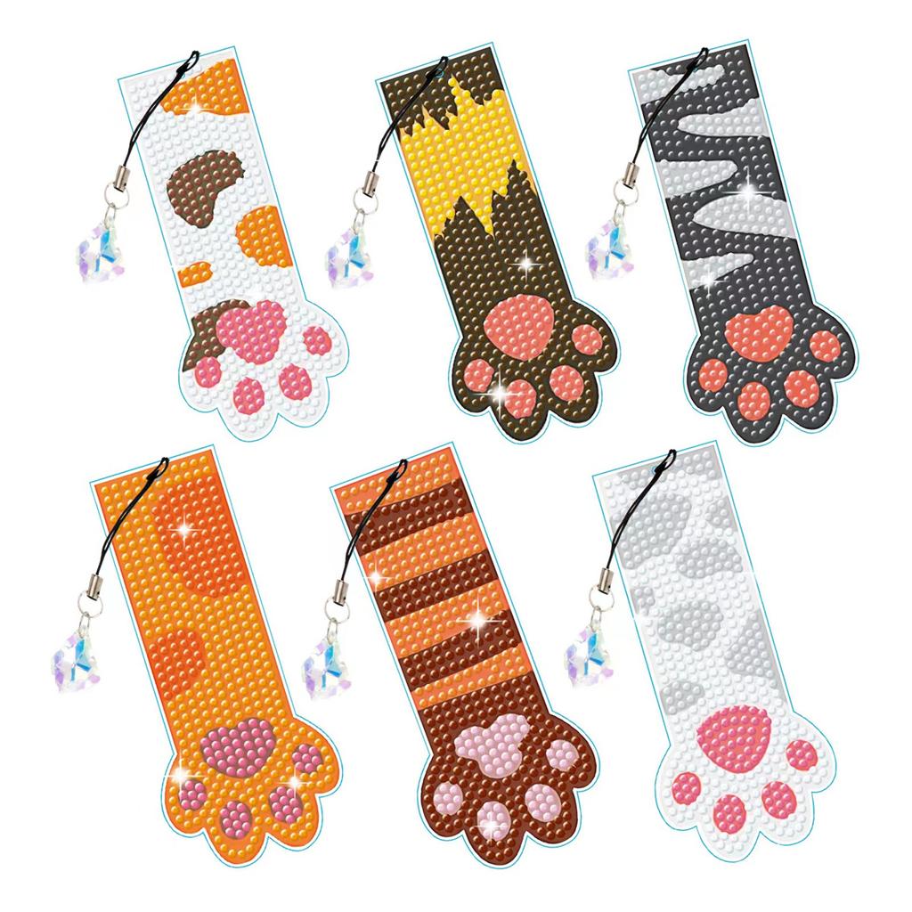 R-MSQ015-037 New Arrival 6pcs Feather Diamond Painting Bookmarks Resinstone Bookmark Pendant