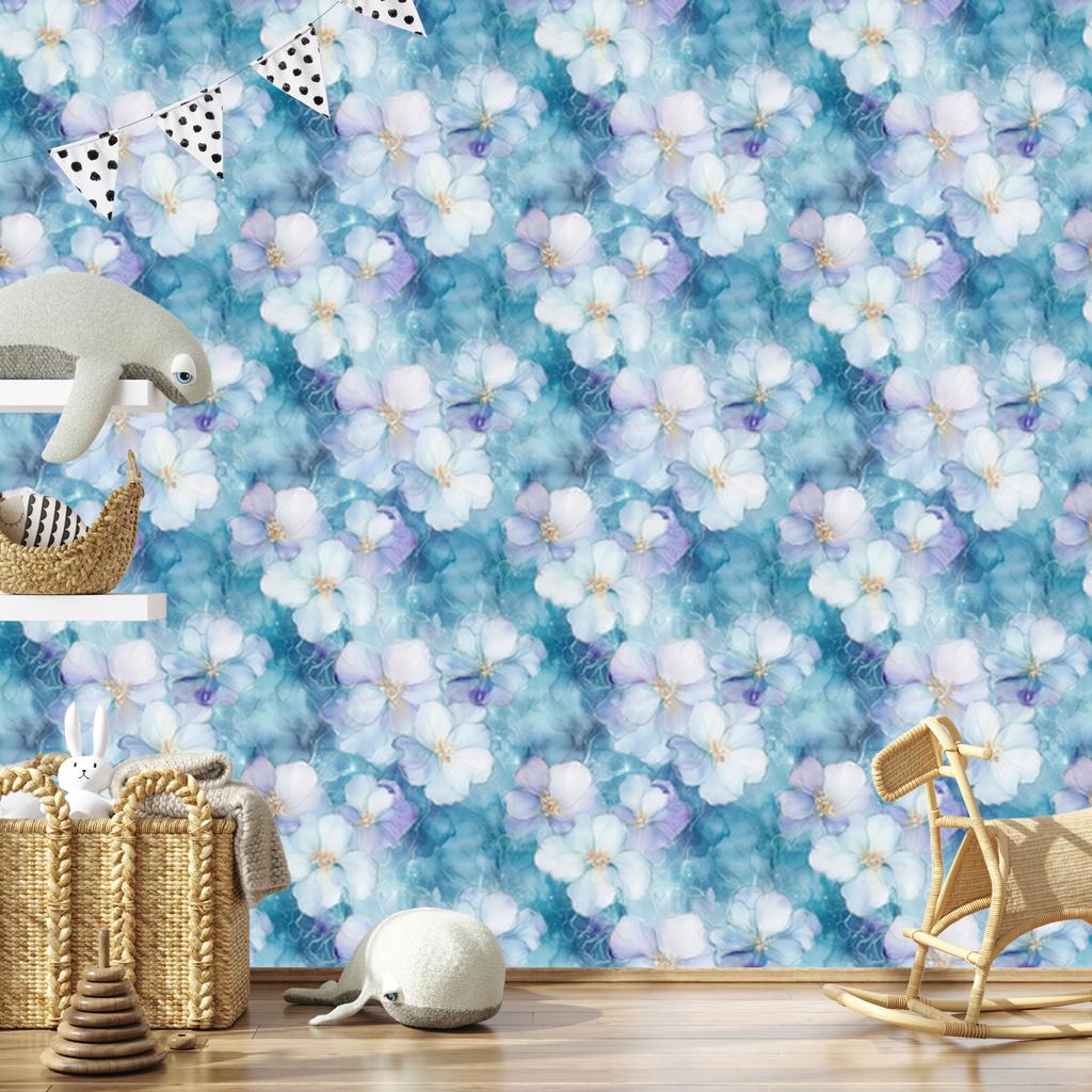 Ink Blue, Azure, Turquoise and White Wallpaper for Living Room and Bedroom 50x1000