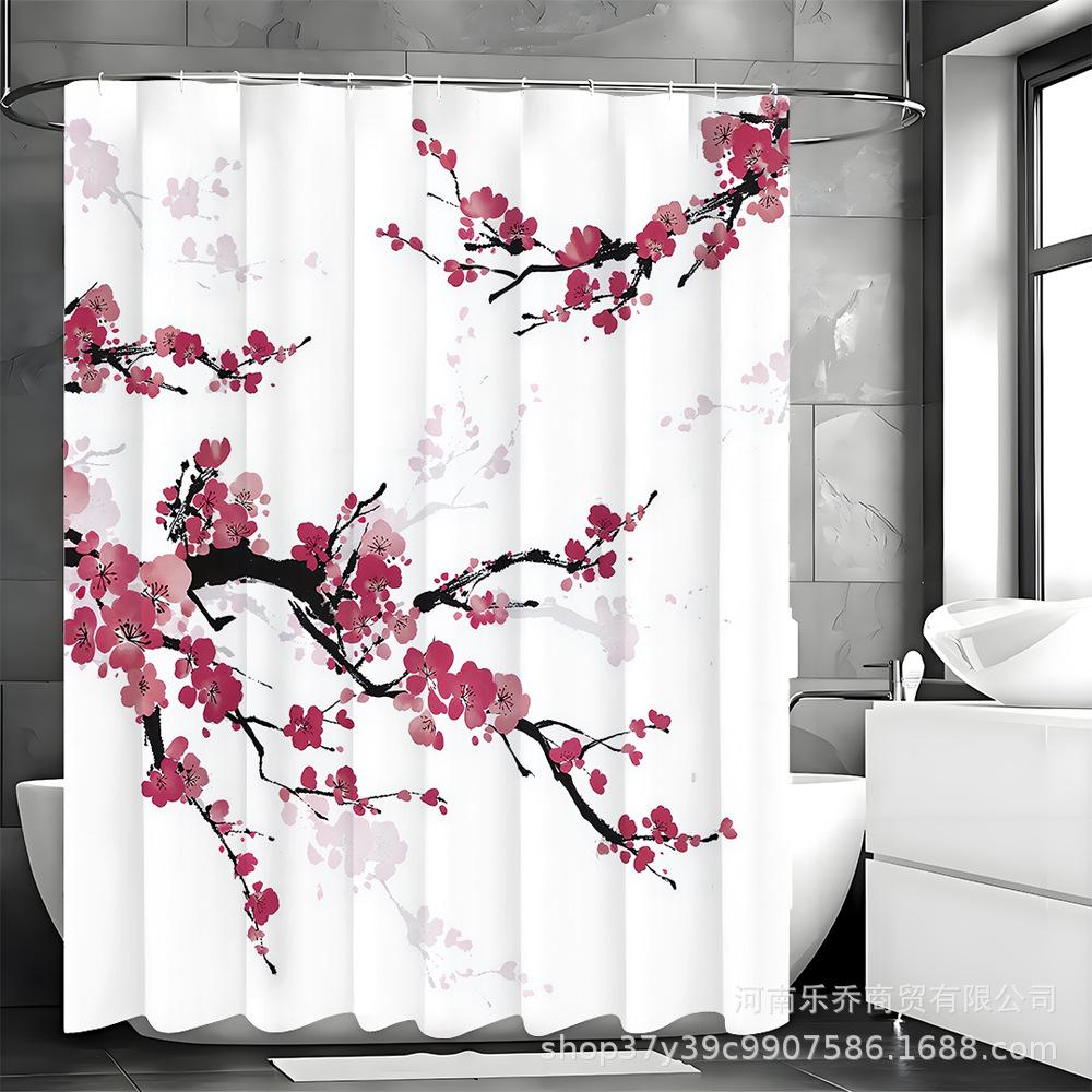 Luxurious HD Plum Blossom Shower Curtain Set - Personalized Design, Four Pieces