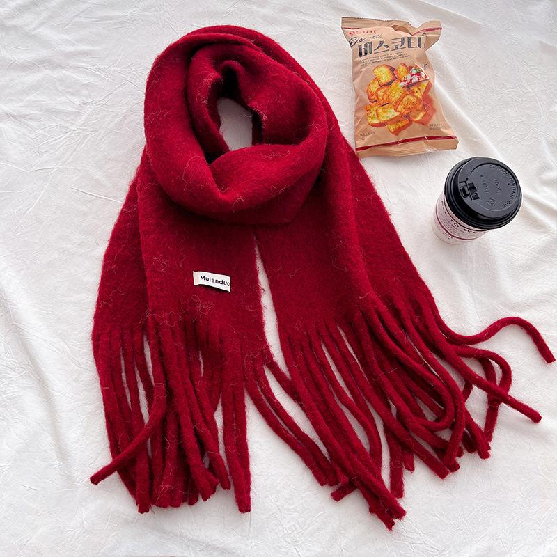 Ankara red wool Christmas solid color wool scarf women's winter high-end atmosphere shawl