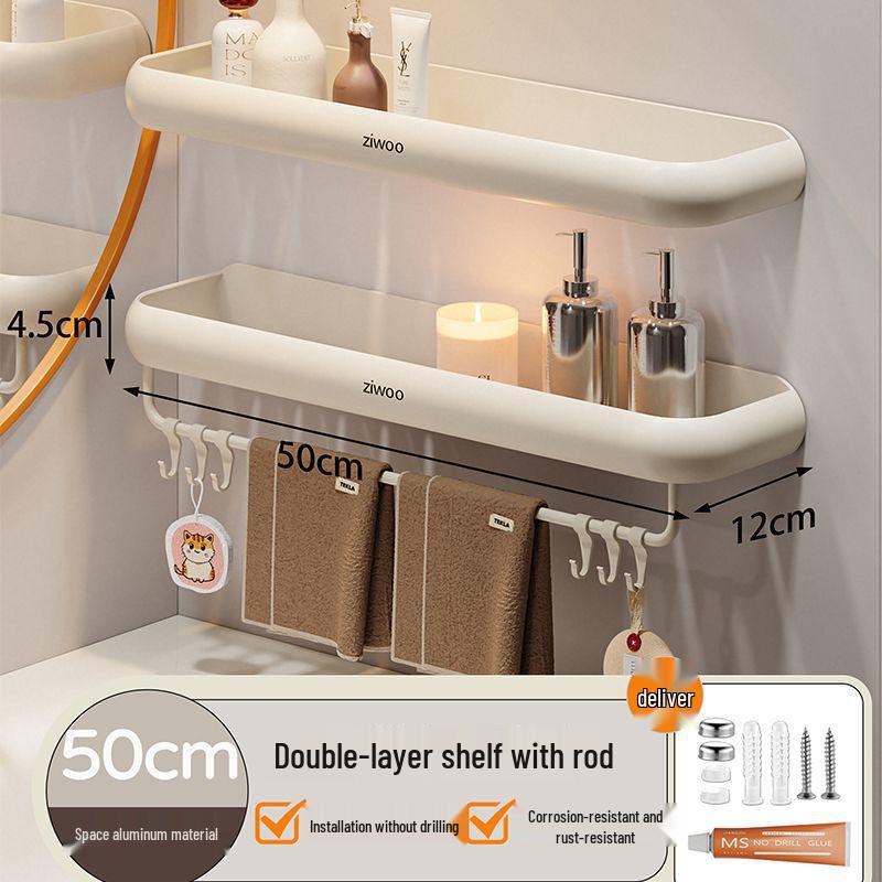 Wall-Mounted Punch-Free Bathroom Shelf for Toiletries and Vanity Storage